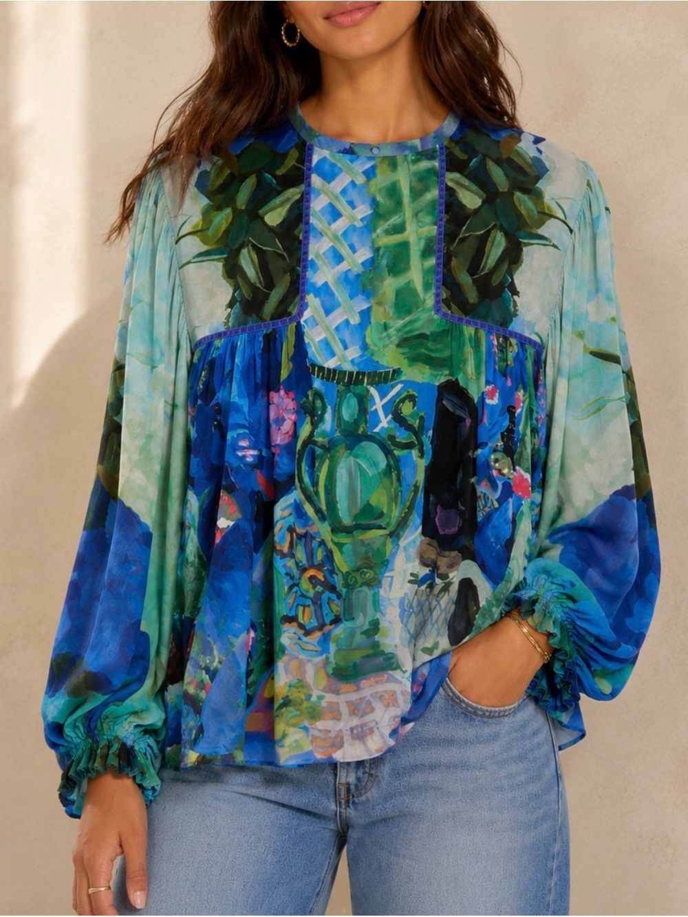Anthropology S Blank London multicolor peasant shabby chic balloon sleeve blouse